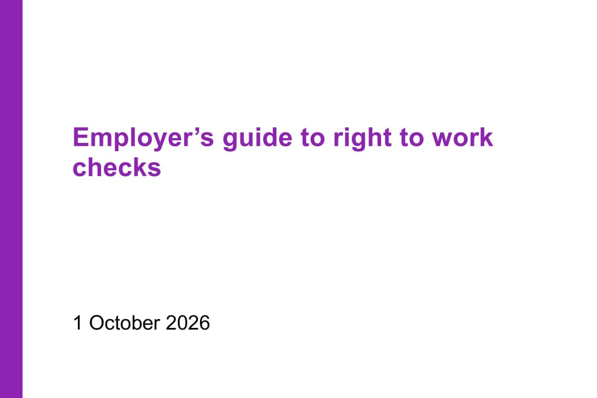Cover of the Home Office's Employer's guide to right to work checks, dated 1 October 2026