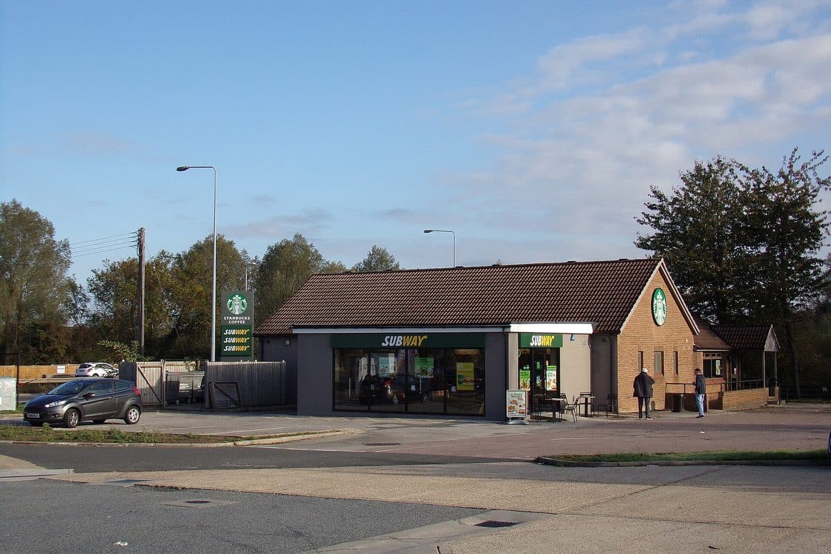 A roadside Subway restaurant off the A12 London Road