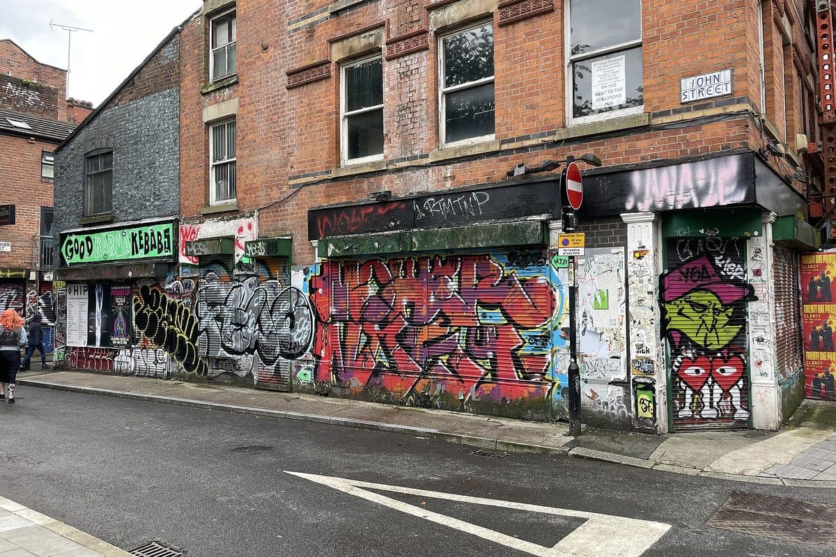 Thomas Street at the corner of John Street in Manchester's Northern Quarter