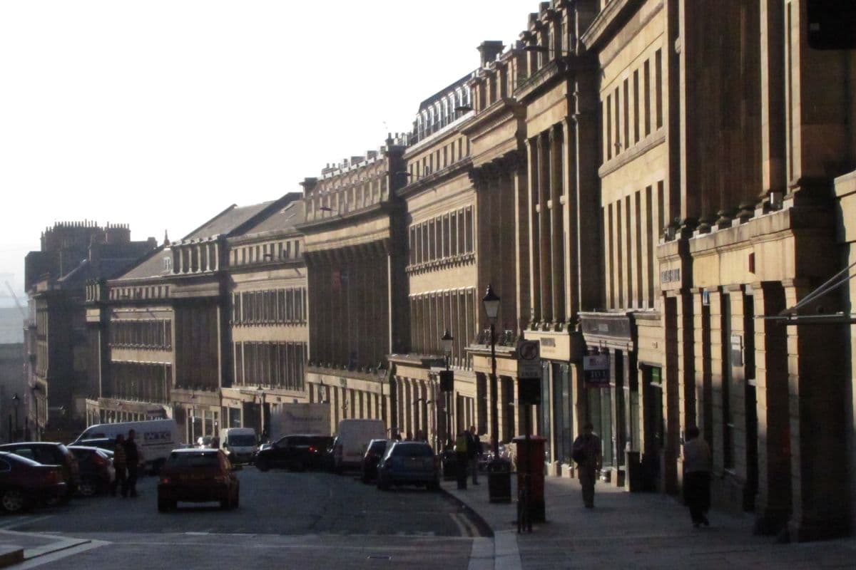 Grey Street in Newcastle, a long curve of grand stone buildings