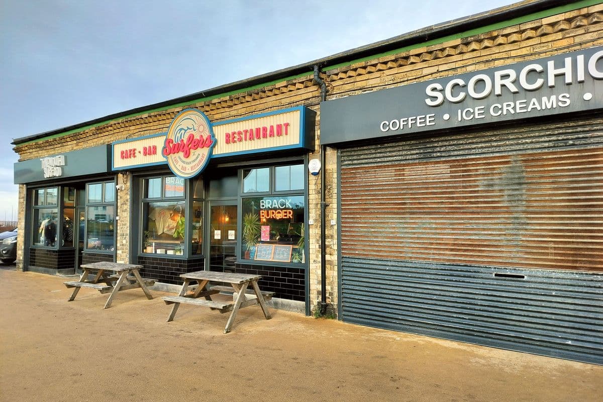 The Surfers cafe bar and a neighbouring kiosk in the Palace Buildings on Grand Parade, Tynemouth