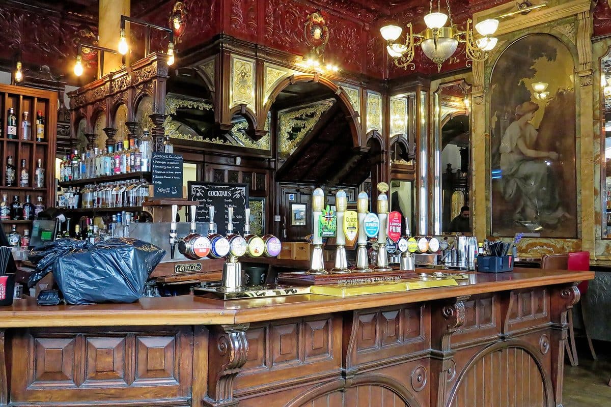 The bar at the Viaduct Tavern, a Victorian pub in the City of London