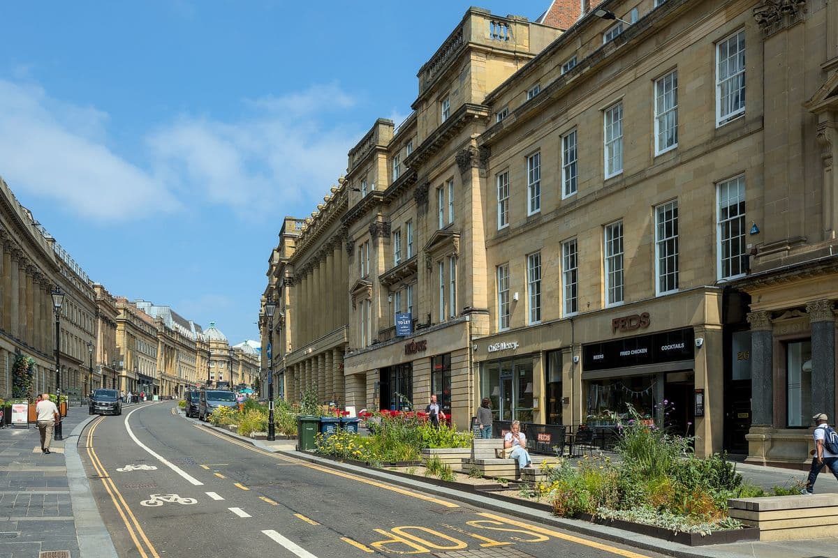 Grey Street in Newcastle upon Tyne on a sunny day