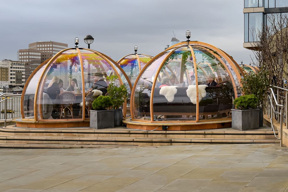 Dining igloos on the terrace at Coppa Club Tower Bridge, London