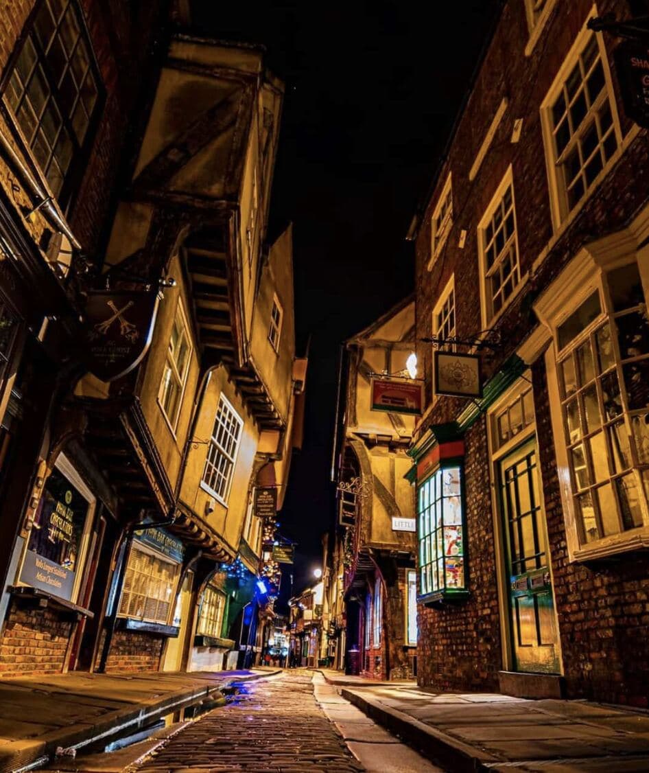 The Shambles in York at night