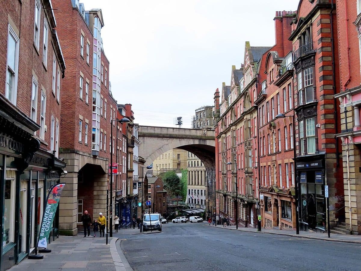 Dean Street in Newcastle city centre, looking towards the railway viaduct