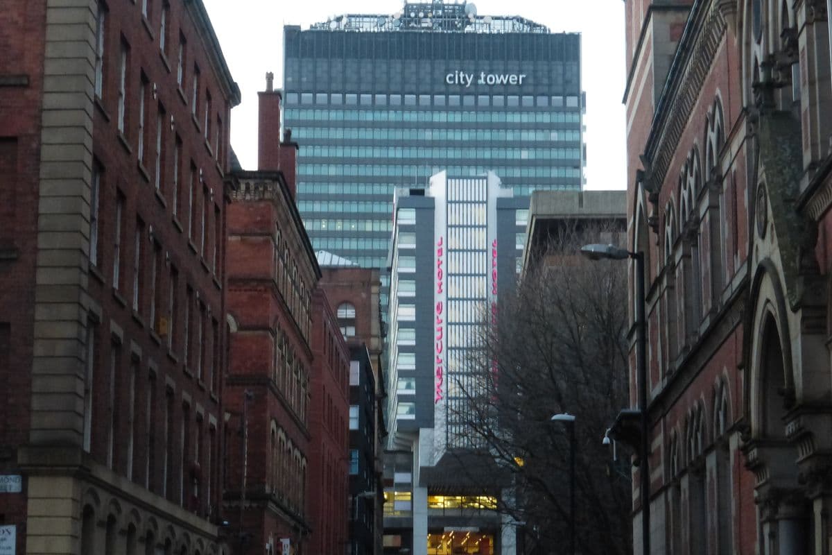 Piccadilly Plaza and City Tower seen from Minshull Street, Manchester