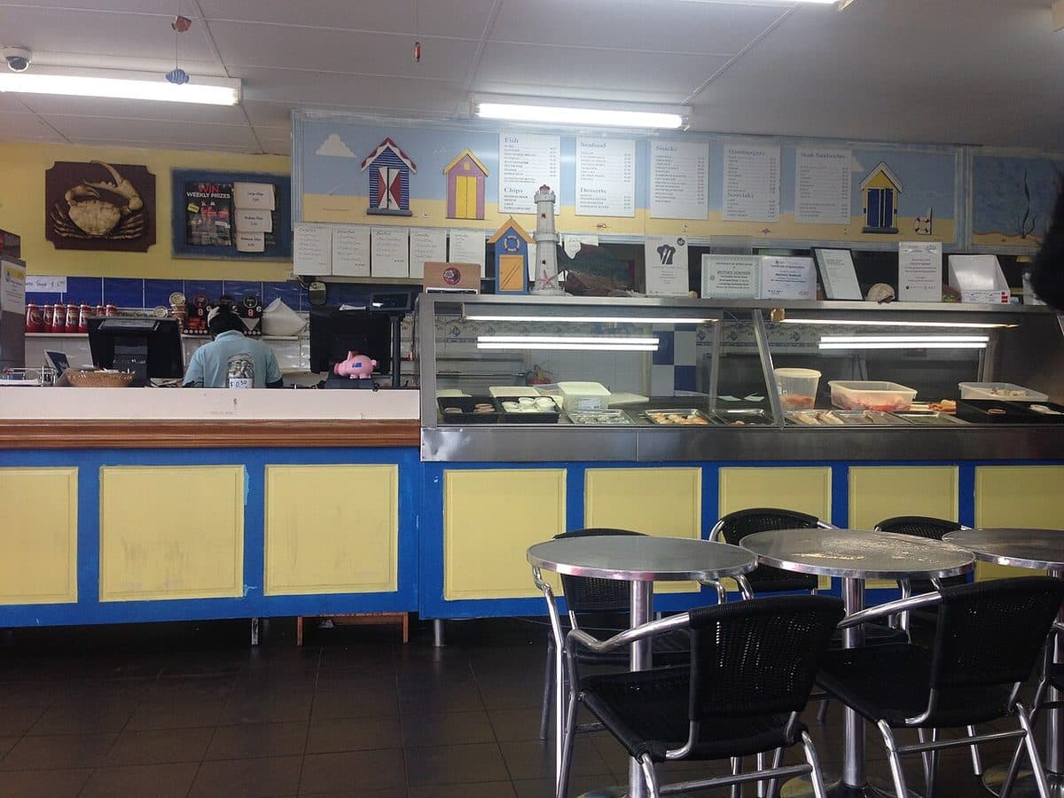 The front of a traditional fish and chip shop