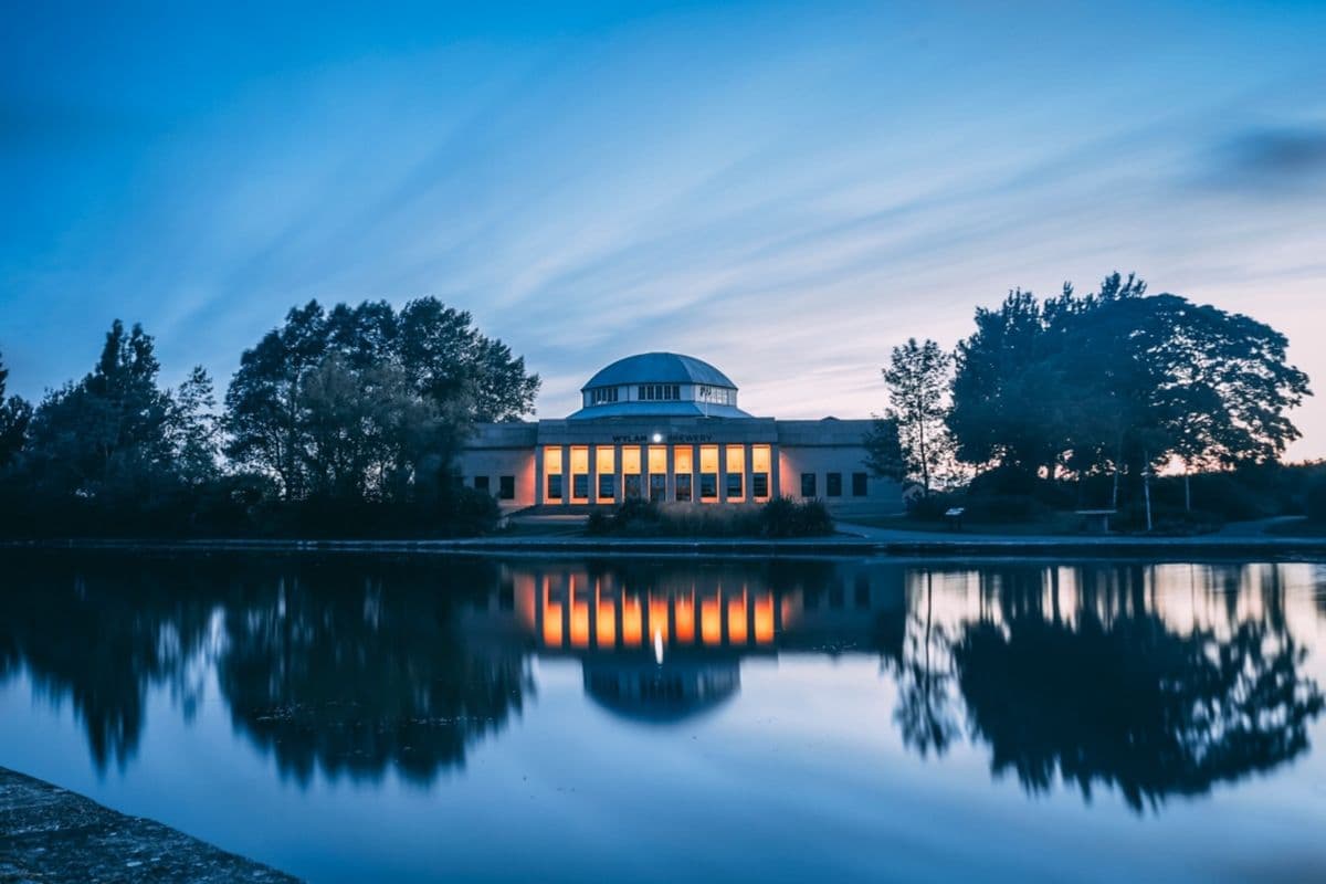 The Palace of Arts at dusk, home of Wylam Brewery